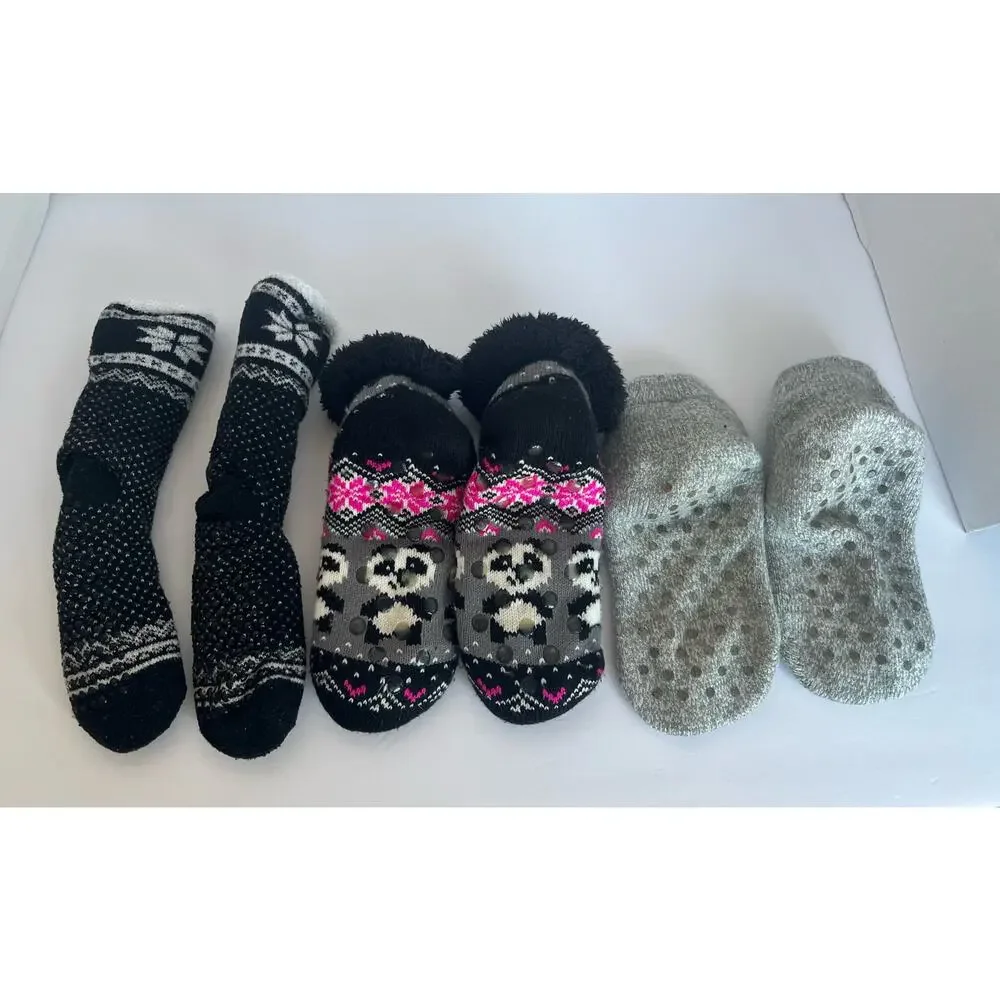 NWOT 3pr Polar Extreme Gray‎ and Black Panda Warm Fleece Cold Weather Socks 8-9